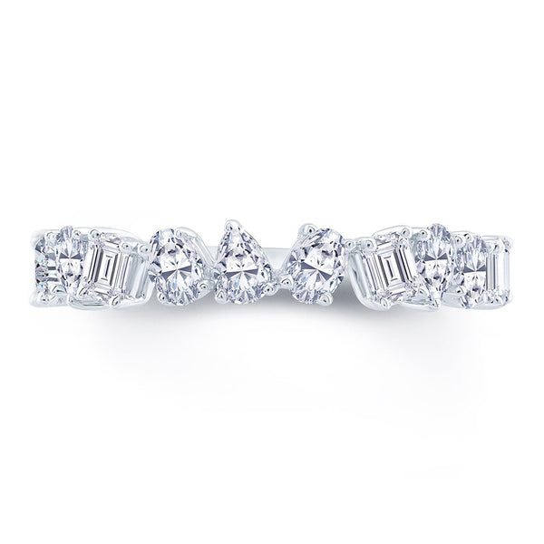 Platinum 1.00ct Pear, Emerald And Oval Cut Diamond Claw Set Half Eternity Ring