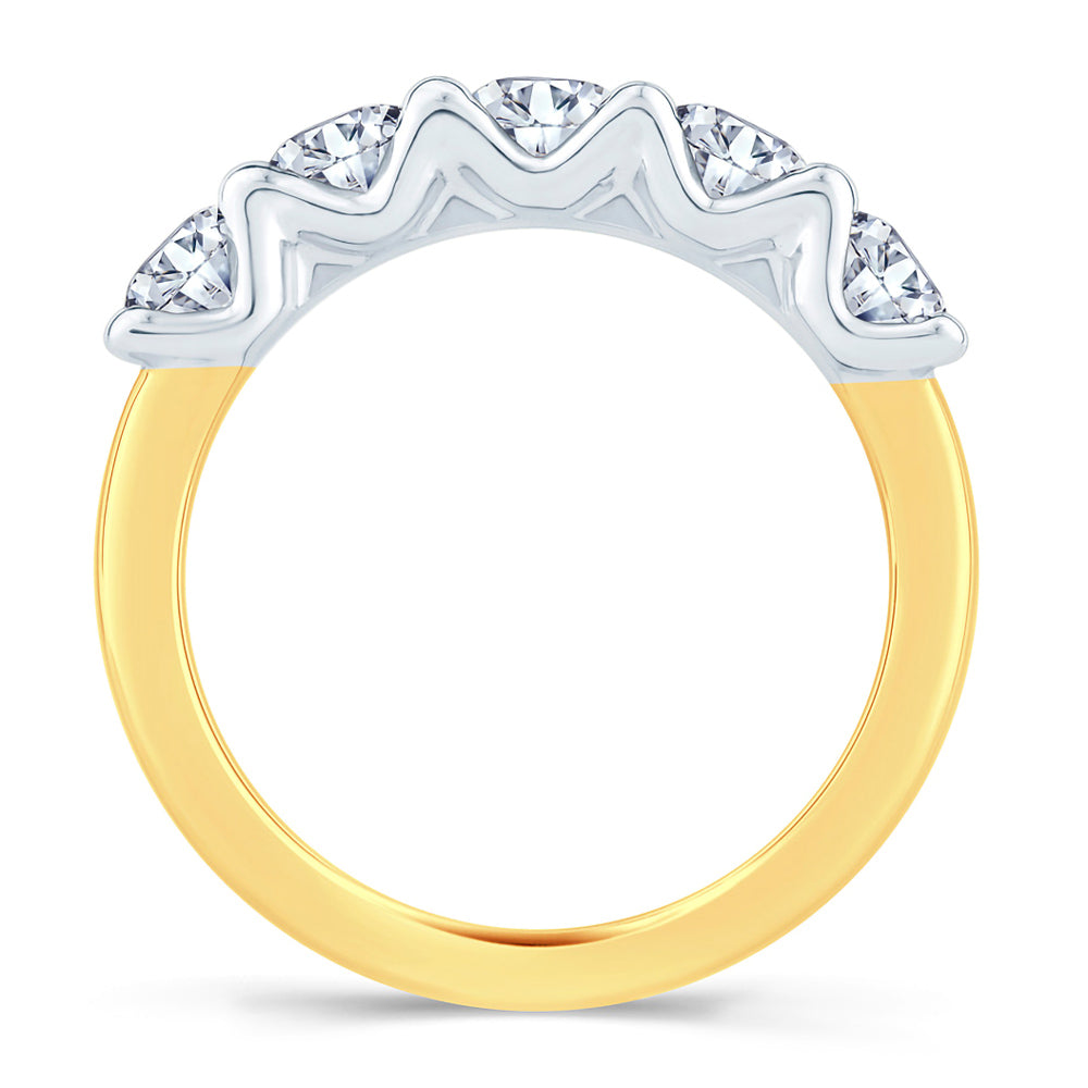 18ct Yellow Gold And Platinum 0.75ct Round Brilliant Cut Diamond Half Eternity Ring