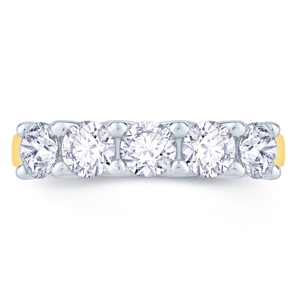 18ct Yellow Gold And Platinum 0.75ct Round Brilliant Cut Diamond Half Eternity Ring