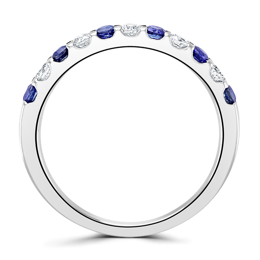 18ct White Gold 0.25ct Blue Sapphire And Diamond Claw Set Half Eternity Ring