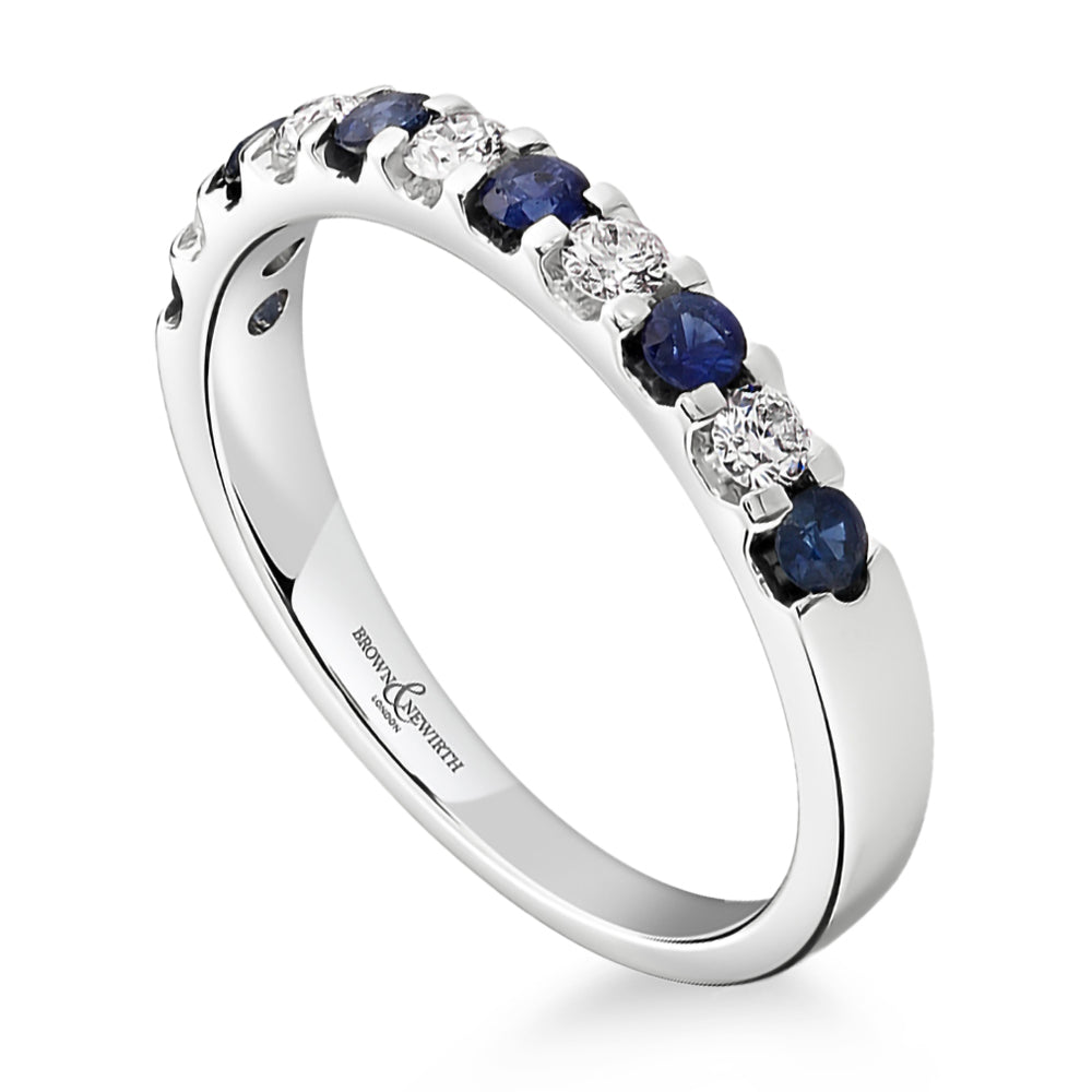 18ct White Gold 0.25ct Blue Sapphire And Diamond Claw Set Half Eternity Ring