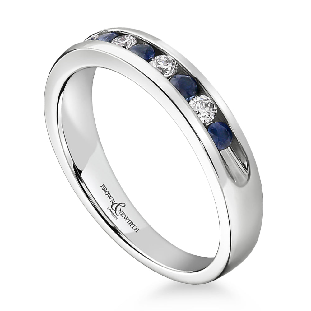 18ct White Gold 0.25ct Blue Sapphire And Diamond Channel Set Half Eternity Ring