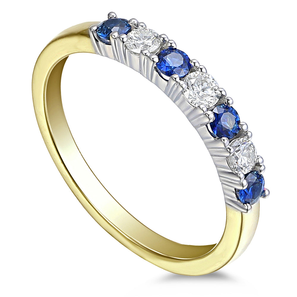 18ct Yellow Gold 0.68ct Blue Sapphire And 0.40ct Diamond Seven Stone Ring