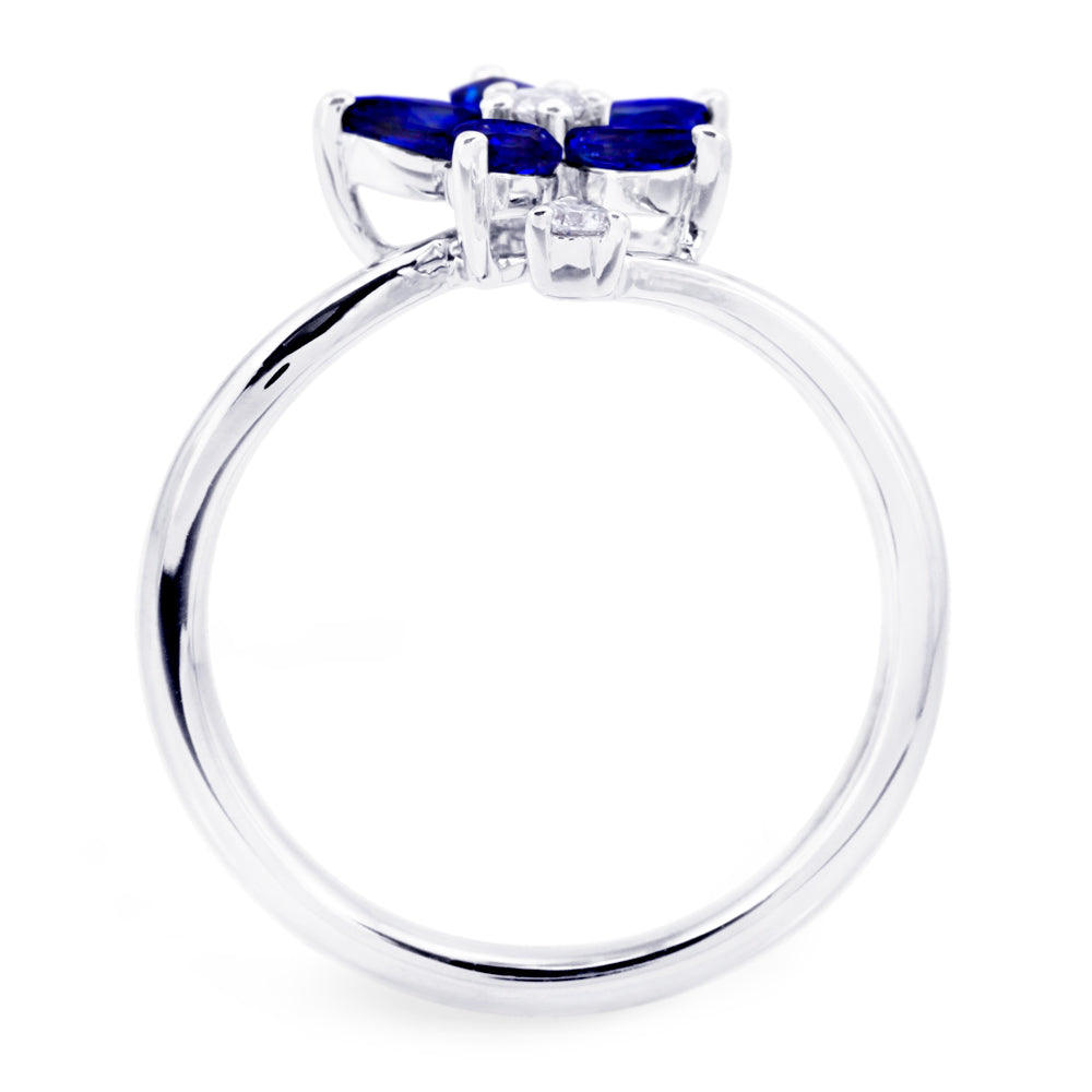18ct White Gold 0.99ct Sapphire And 0.12ct Diamond Flower Ring