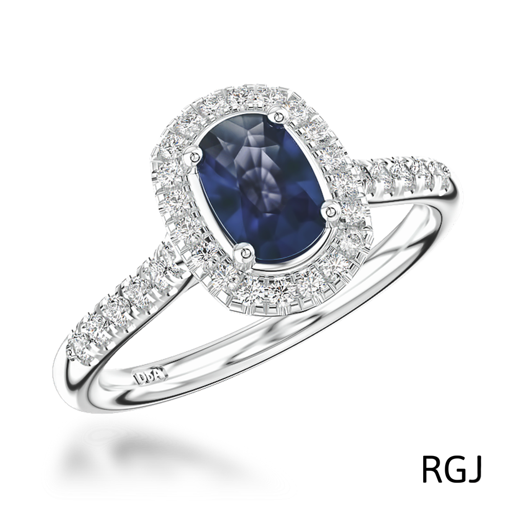 The Skye Platinum 0.67ct Cushion Cut Blue Sapphire Ring With 0.36ct Di