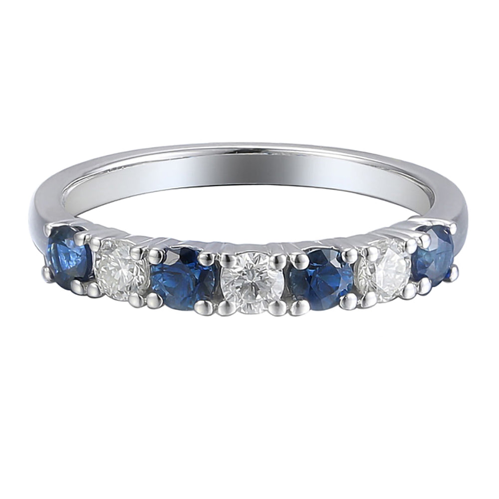 18ct White Gold 0.31ct Blue Sapphire And 0.18ct Diamond Round Brilliant Cut Seven Stone Ring