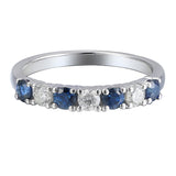 18ct White Gold 0.31ct Blue Sapphire And 0.18ct Diamond Round Brilliant Cut Seven Stone Ring