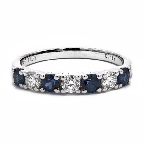 18ct white gold 0.31ct blue sapphire and 0.18ct diamond round brilliant cut seven stone ring