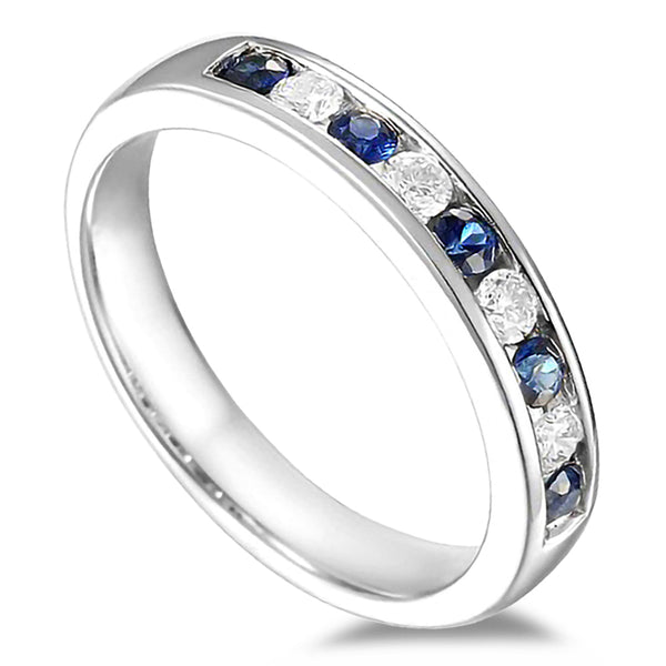 18ct White Gold 0.30ct Blue Sapphire And 0.20ct Diamond Round Brilliant Cut Half Eternity Ring