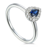 18ct White Gold 0.43ct Pear Cut Blue Sapphire Ring With 0.12ct Diamond Halo