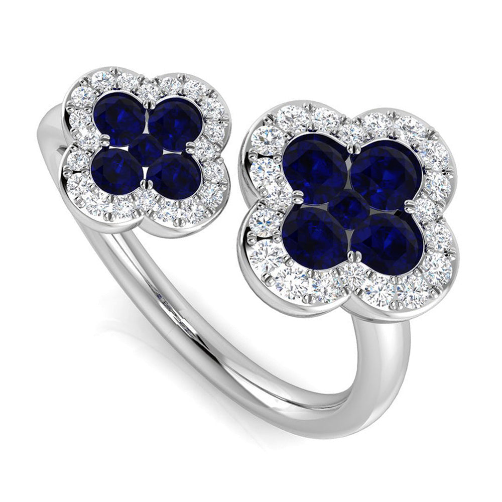 Platinum 0.86ct Blue Sapphire And 0.23ct Diamond Double Clover Ring