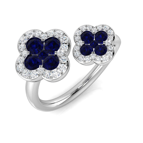 Platinum 0.86ct Blue Sapphire And 0.23ct Diamond Double Clover Ring