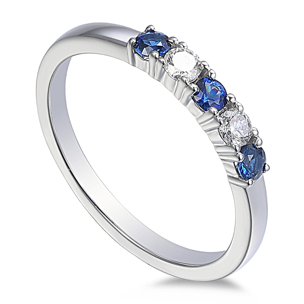 Platinum 0.24ct Blue Sapphire And 0.13ct Diamond Five Stone Ring