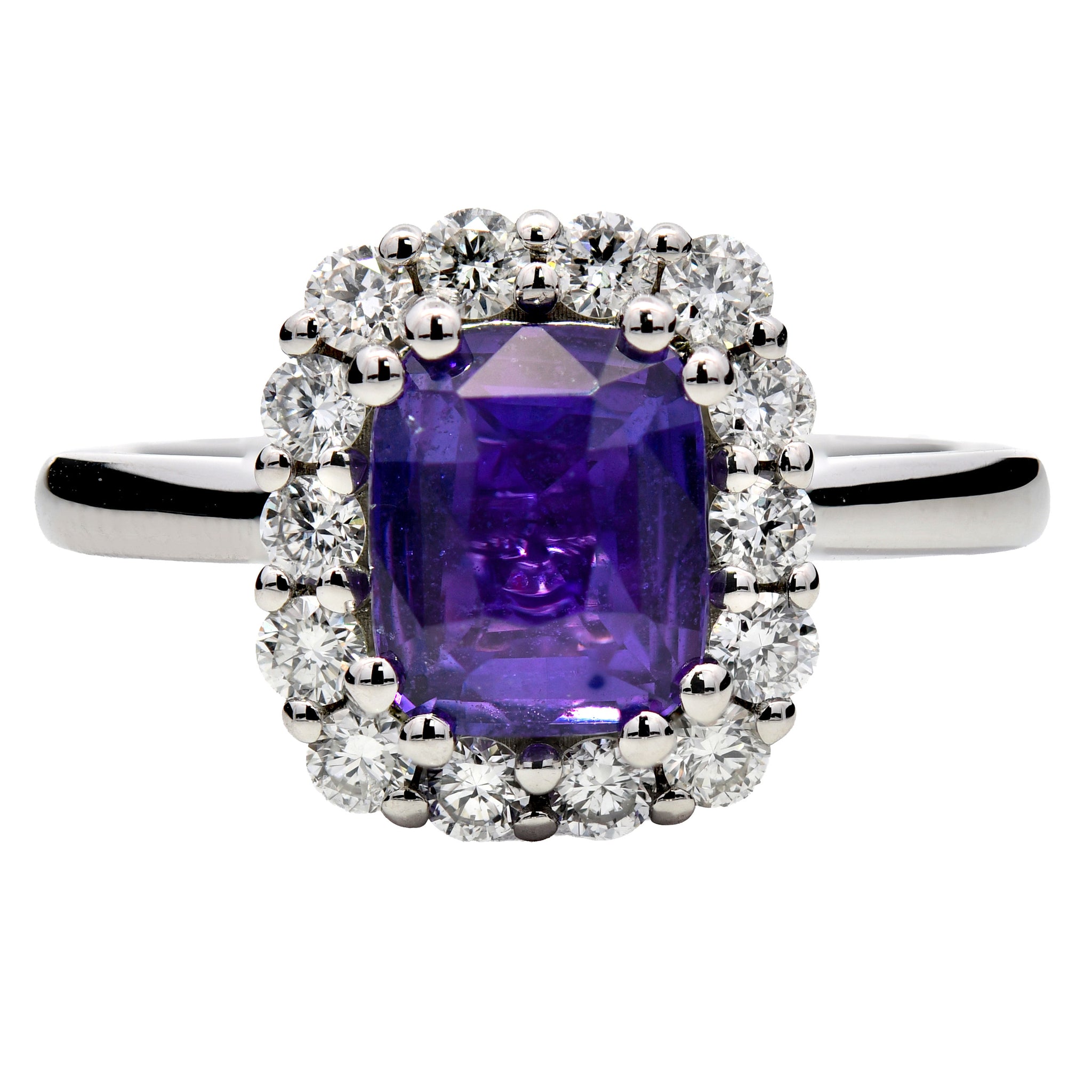 Platinum 1.51ct Cushion Cut Violet Sapphire And 0.42ct Diamond Ring