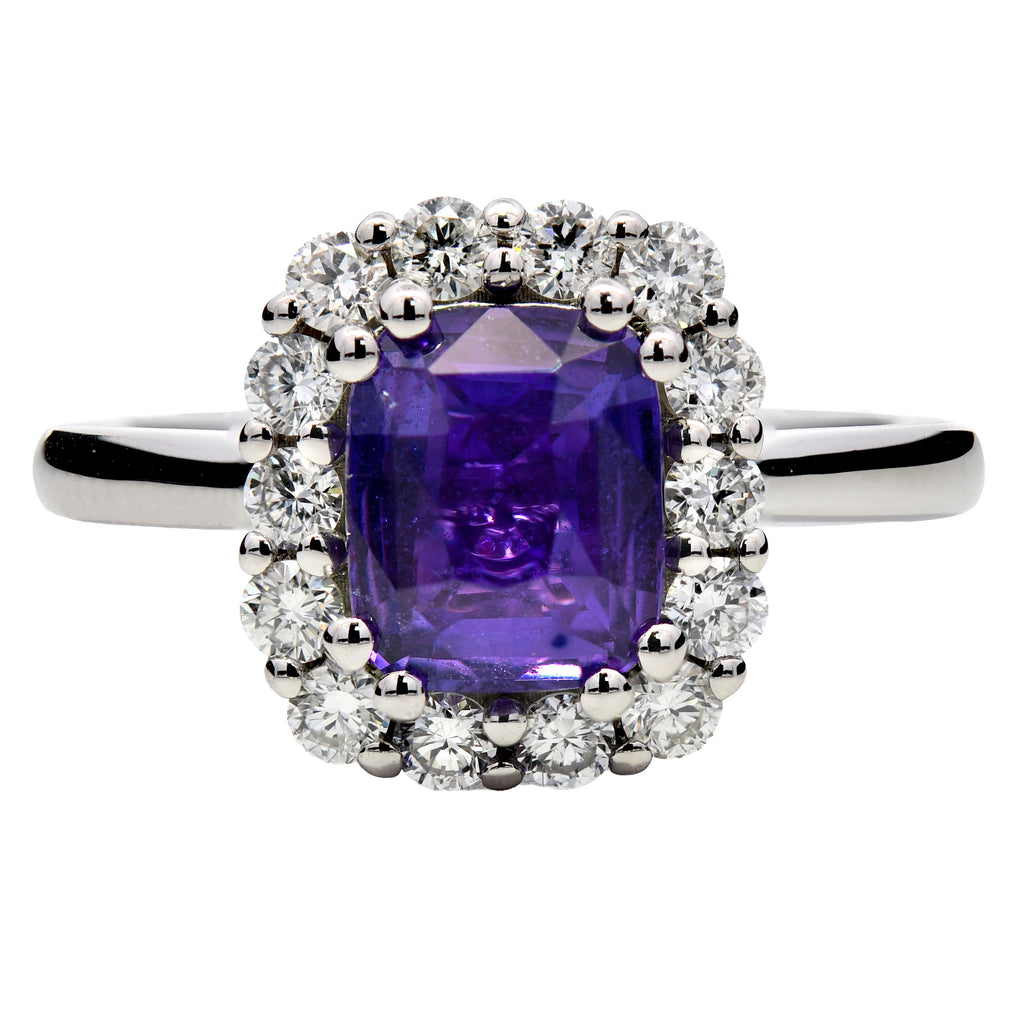 Platinum 1.51ct Cushion Cut Violet Sapphire And 0.42ct Diamond Ring