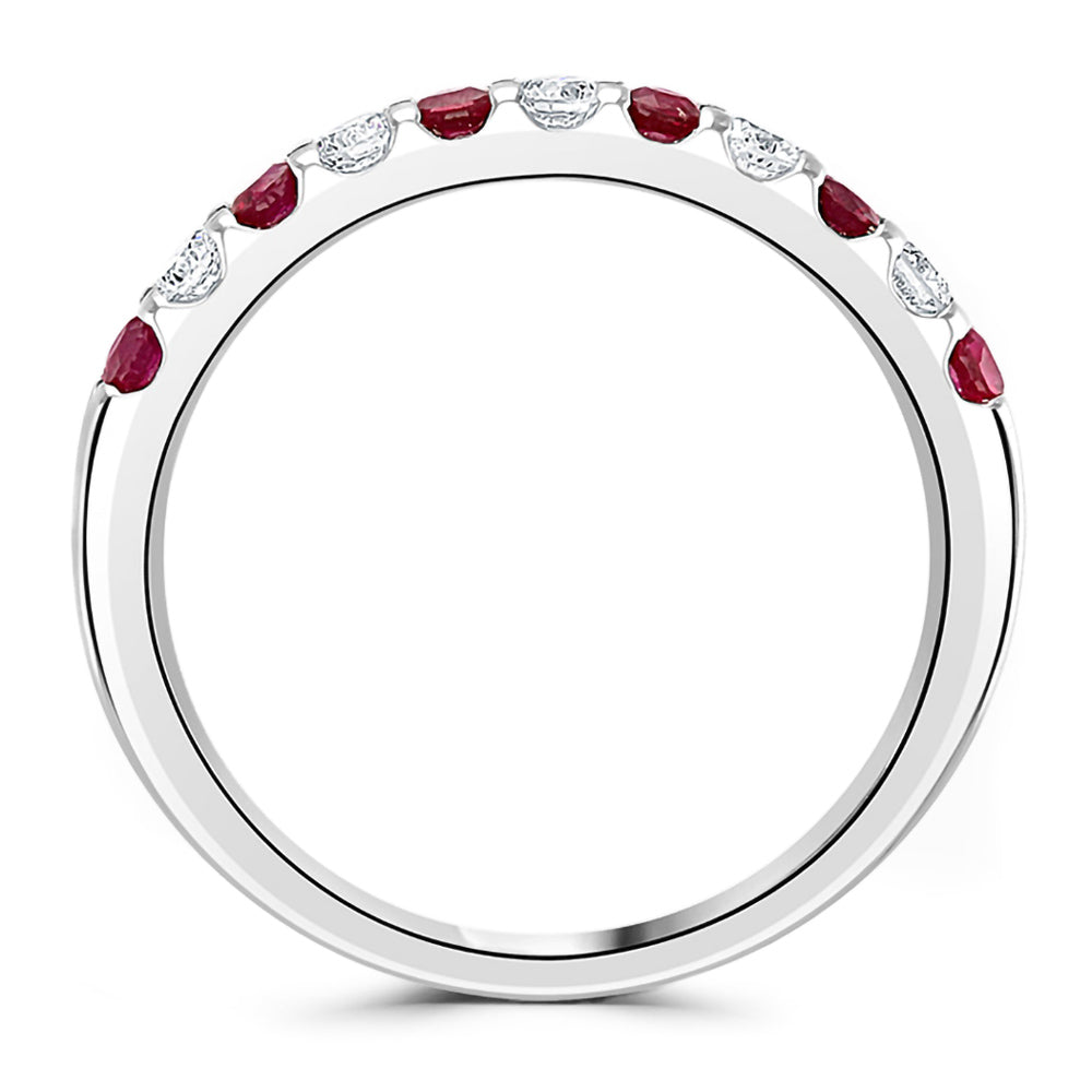 18ct White Gold 0.50ct Ruby And Diamond Claw Set Half Eternity Ring