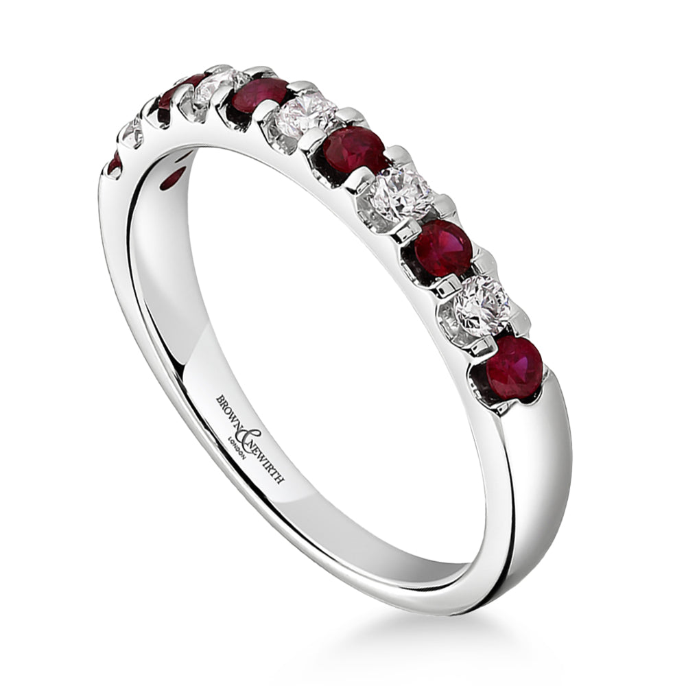 18ct White Gold 0.50ct Ruby And Diamond Claw Set Half Eternity Ring
