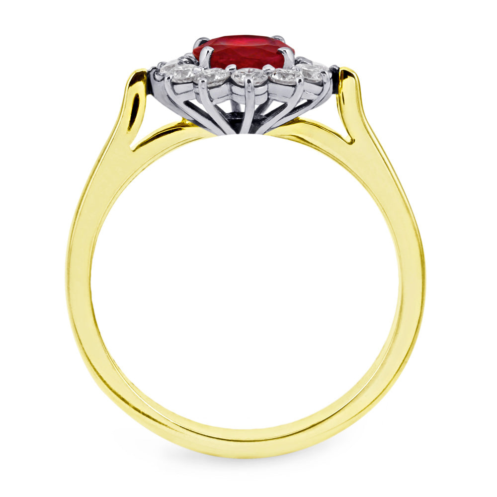 18ct Yellow Gold 1.05ct Oval Ruby And 0.42ct Diamond Cluster Ring