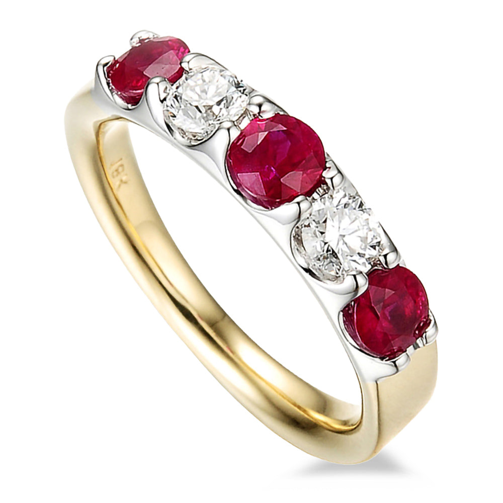 18ct Yellow And White Gold 0.95ct Ruby And 0.40ct Diamond Five Stone Ring