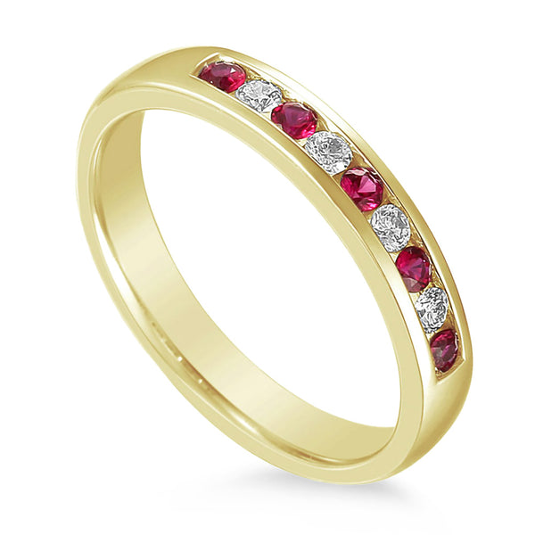 18ct Yellow Gold 0.16ct Ruby And 0.12ct Diamond Half Eternity Ring