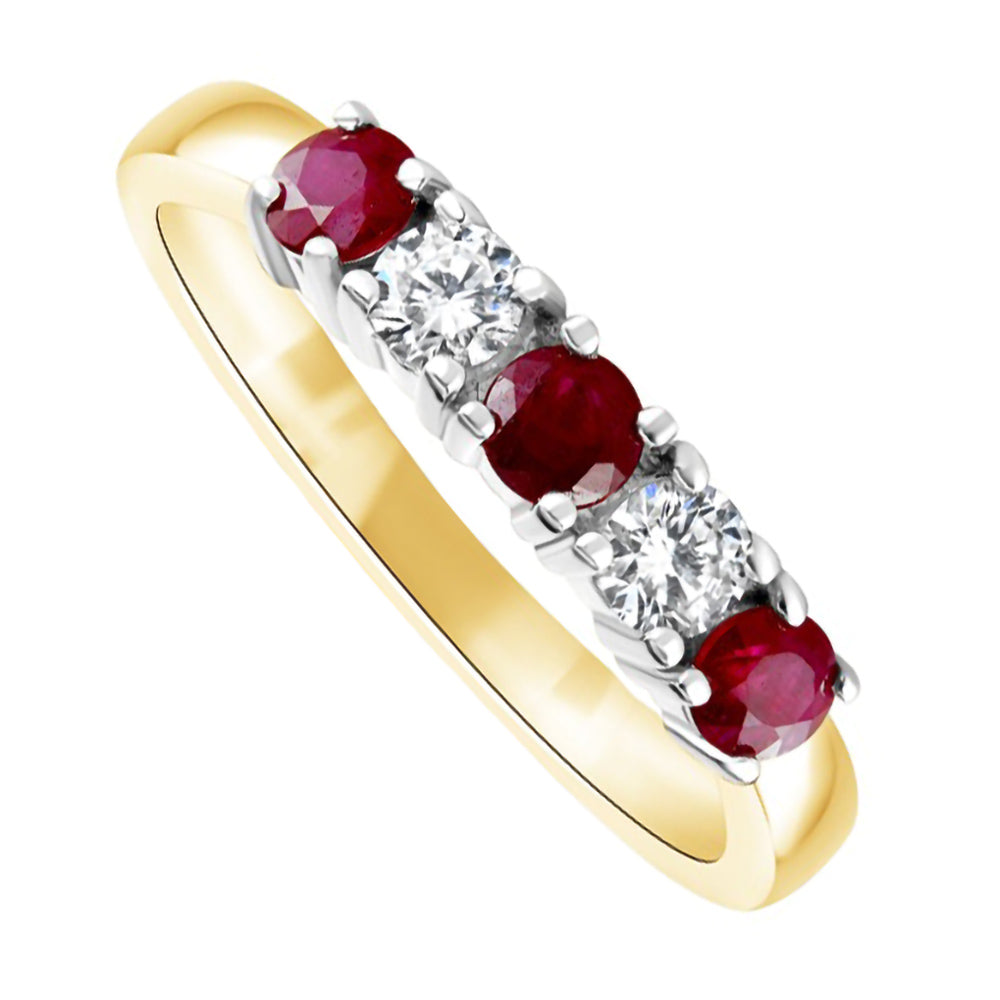 18ct Yellow And White Gold 0.22ct Ruby and 0.14ct Diamond Round Brilliant Cut Five Stone Ring