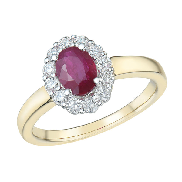18ct Yellow And White Gold 1.00ct Ruby And 0.42ct Diamond Cluster Ring