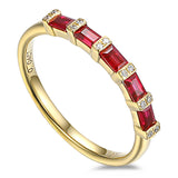 18ct Yellow Gold 0.51ct Baguette Cut Ruby And 0.04ct Round Brilliant Cut Diamond Ring