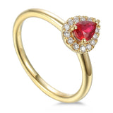 18ct Yellow Gold 0.48ct Pear Cut Ruby Ring With 0.12ct Diamond Halo
