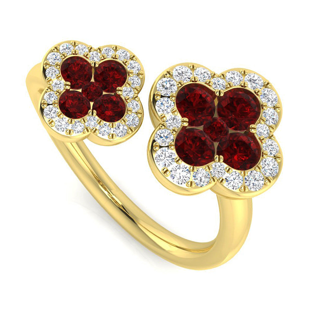 18ct Yellow Gold 0.78ct Ruby And 0.22ct Diamond Double Clover Ring