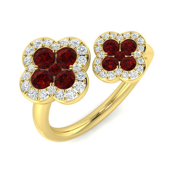 18ct Yellow Gold 0.78ct Ruby And 0.22ct Diamond Double Clover Ring