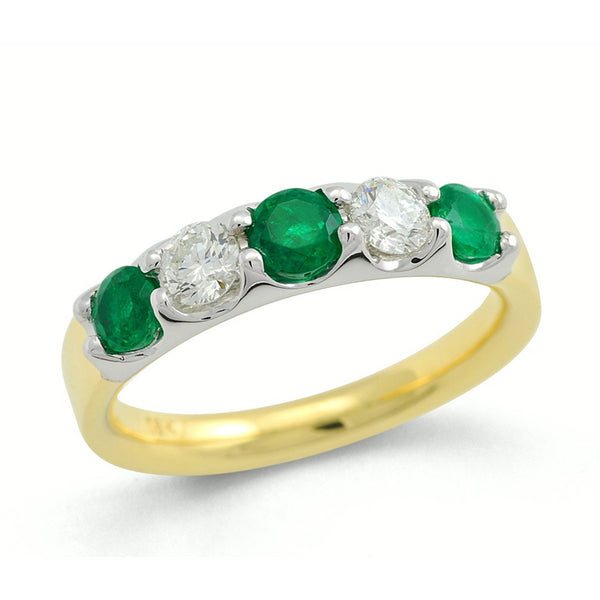 18ct Yellow And White Gold 0.71ct Emerald And 0.40ct Diamond Five Stone Ring