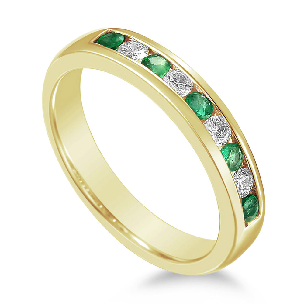 18ct Yellow Gold 0.14ct Emerald And 0.13ct Diamond Half Eternity Ring