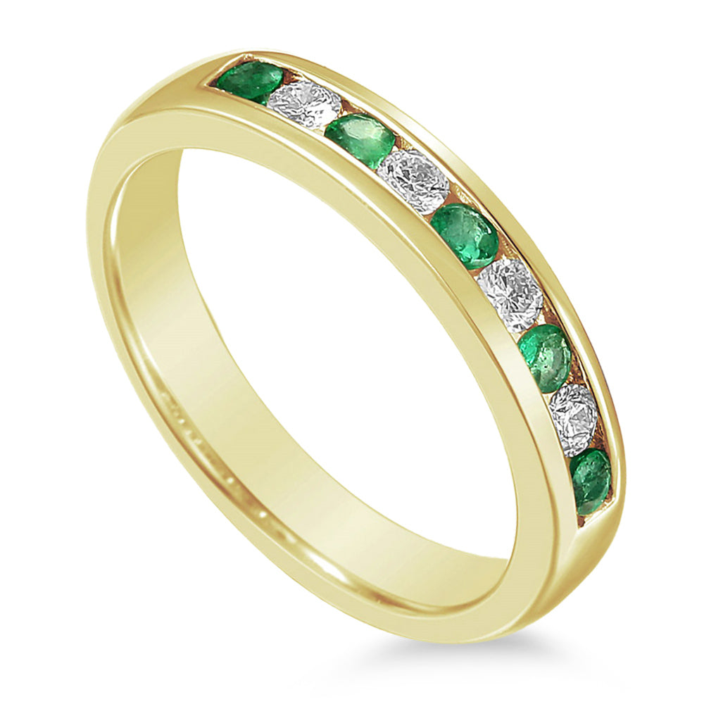 18ct Yellow Gold 0.22ct Emerald And 0.17ct Diamond Channel Set Half Eternity Ring