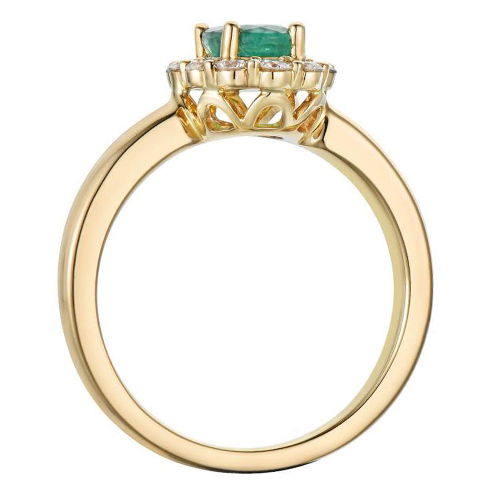 18ct Yellow Gold 0.82ct Oval Cut Emerald And 0.42ct Round Brilliant Cut Diamond Cluster Ring
