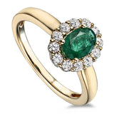 18ct Yellow Gold 0.82ct Oval Cut Emerald And 0.42ct Round Brilliant Cut Diamond Cluster Ring