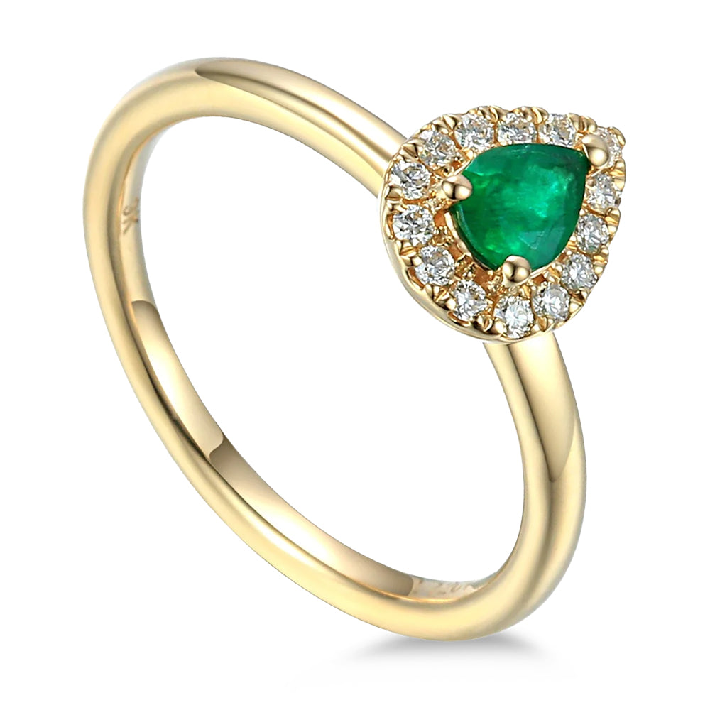 18ct Yellow Gold 0.29ct Pear Cut Ring With 0.12ct Diamond Halo