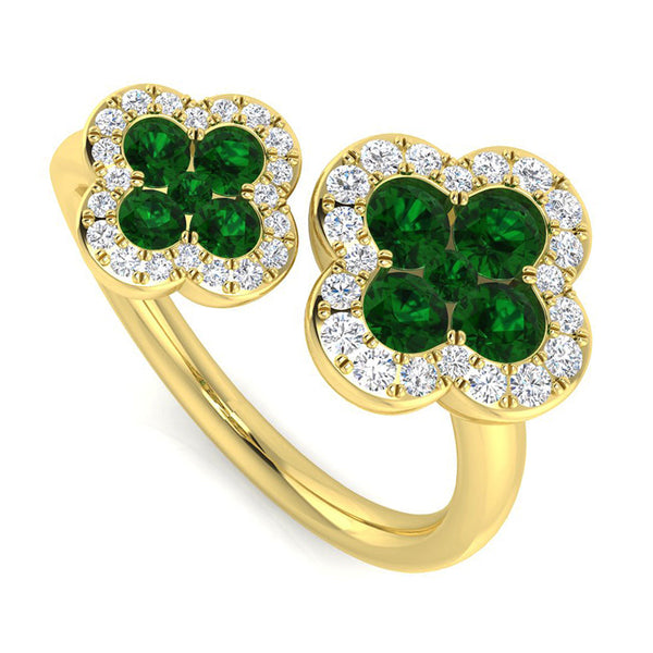 18ct Yellow Gold 0.69ct Emerald And 0.21ct Diamond Double Clover Ring