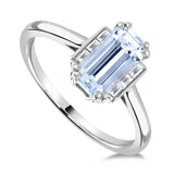 Platinum 3.77ct Long Octagon Cut Aquamarine And 0.28ct Baguette Cut Diamond Ring