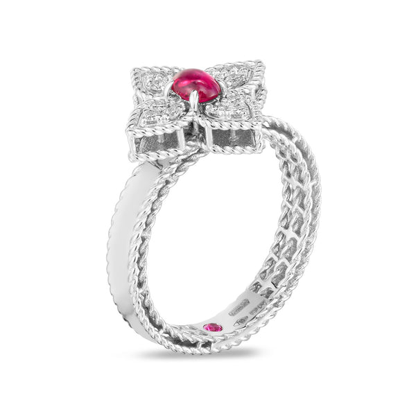 Roberto Coin 18ct White Gold Pink Tourmaline And Diamond Princess Flower Ring ADV777RI1217