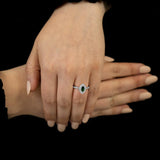 The Skye Duo Platinum 0.40ct Marquise Cut Green Tourmaline Ring With 0.41ct Double Diamond Halo And Diamond Set Shoulders