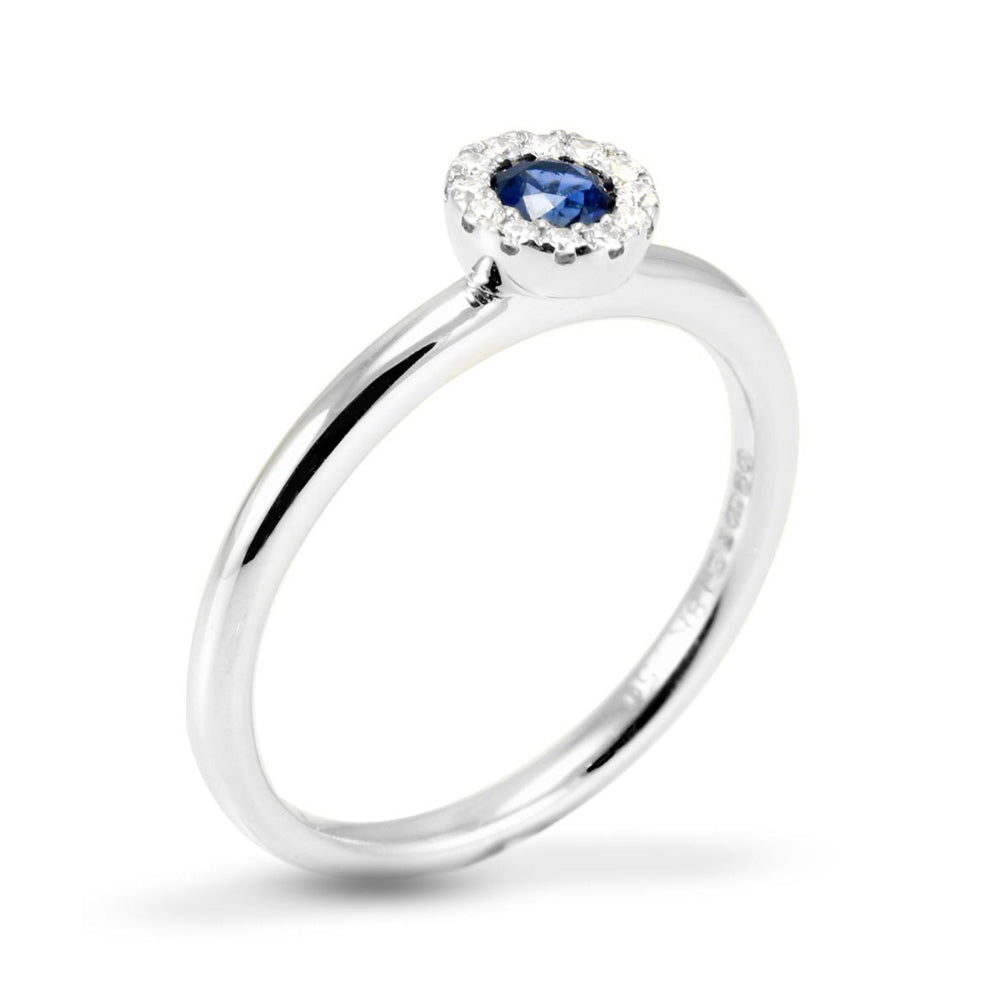 18ct White Gold 0.19ct Sapphire And 0.07ct Diamond Halo Ring