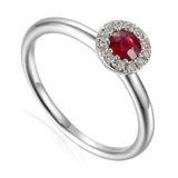 18ct White Gold 0.18ct Ruby And 0.07ct Diamond Halo Ring