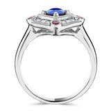 Platinum 0.62ct Blue Sapphire, 0.12ct Ruby And 0.34ct Diamond Vintage Inspired Ring