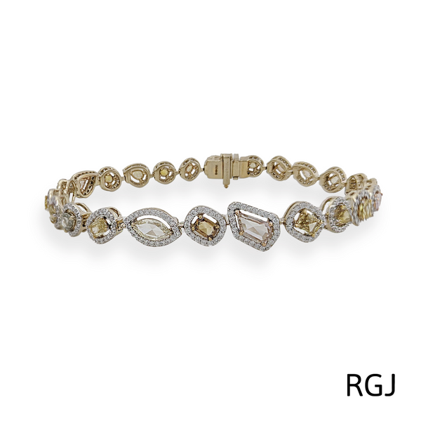 The Cascade 18ct Yellow, Rose And White Gold 3.12ct Fancy Cut Yellow Diamond Bracelet With 1.66ct Diamond Halo