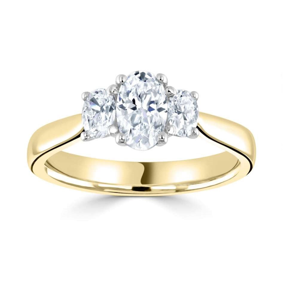 9ct Yellow And White Gold 2.00ct Oval Cut Laboratory Grown Diamond Three Stone Engagement Ring