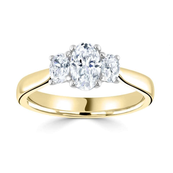 9ct Yellow Gold 2.00ct Oval Cut Laboratory Grown Diamond Three Stone Engagement Ring