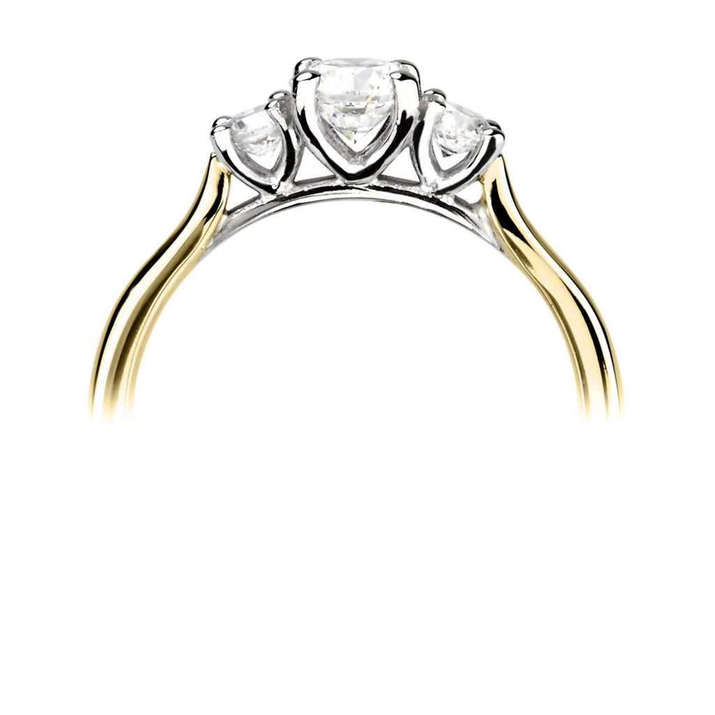 9ct Yellow And White Gold 2.40ct Round Brilliant Cut Laboratory Grown Diamond Three Stone Engagement Ring