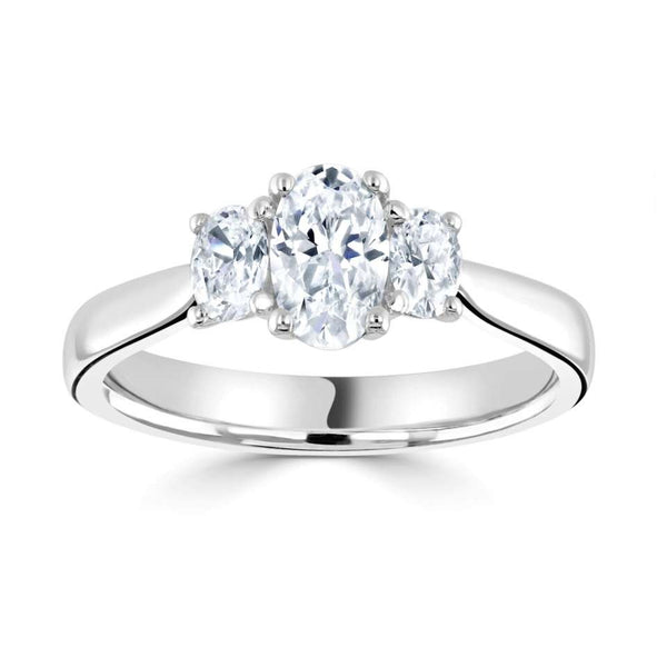 Platinum 2.00ct Oval Cut Laboratory Grown Diamond Three Stone Engagement Ring