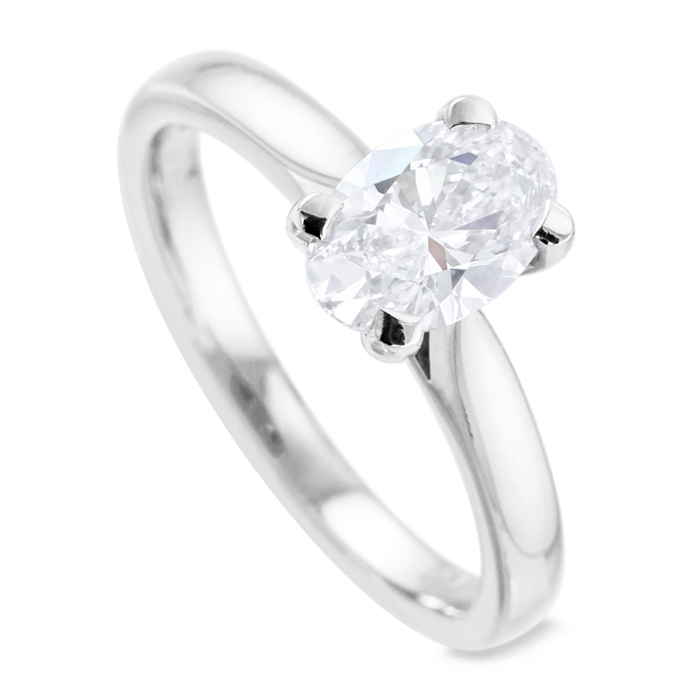 The Oval Cut Four Claw Platinum Laboratory Grown Diamond Solitaire Engagement Ring