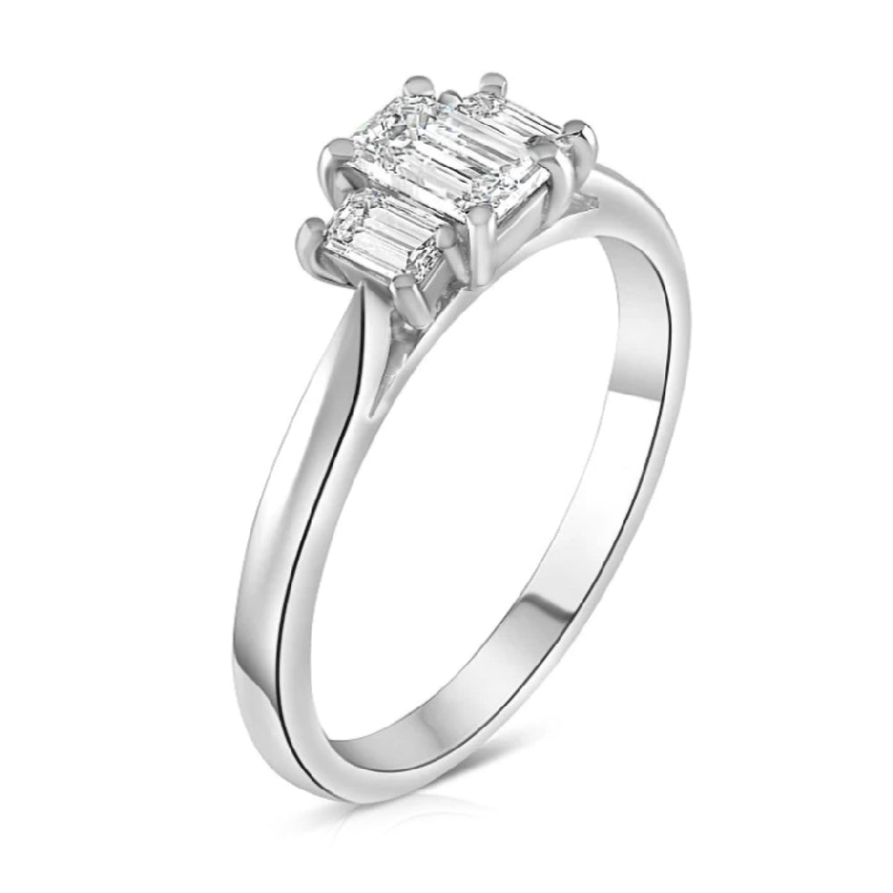 Platinum 2.00ct Emerald Cut Laboratory Grown Diamond Three Stone Engagement Ring